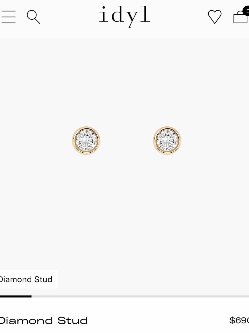 Idyl 14K Gold Diamond Bezel Stud Earrings - Gold and White